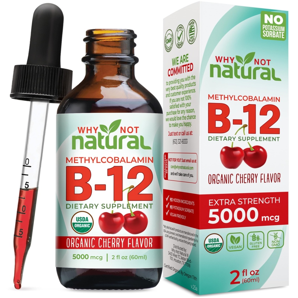 Waarom niet Natuurlijke Biologische Vitamine B12 Liquid - Sublingual Extra Strength 60 x 5000 mcg Methylcobalamine Drops, Vegan, Maximaliseren Absorptie en Energie