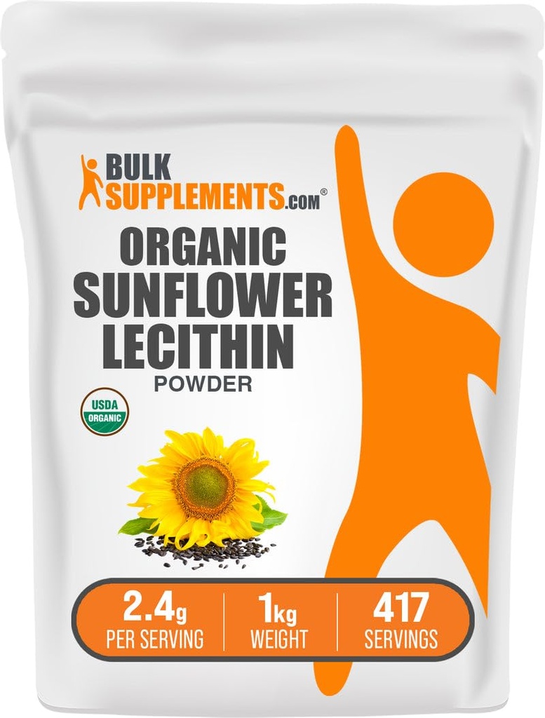 BulkSupplements.com Organic Sunflower Lecithin Powder - Sunflower Lecithin Supplement, Nutritional Supplement, Food Grade - Vegan & Gluten Free, 2.4g per Serving, 1kg (2.2 lbs) (Pack of 1)