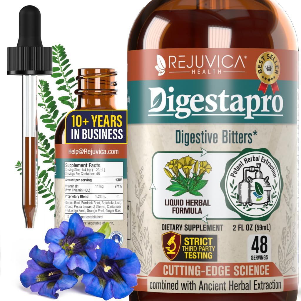 Rejuvica Health DigestaPro - Advanced Digestive Bitters Supplement - Liquid Delivery for Better Absorptie - Gentian, Artichoke, Burdock, Chanca Piedra, Ginger & More!