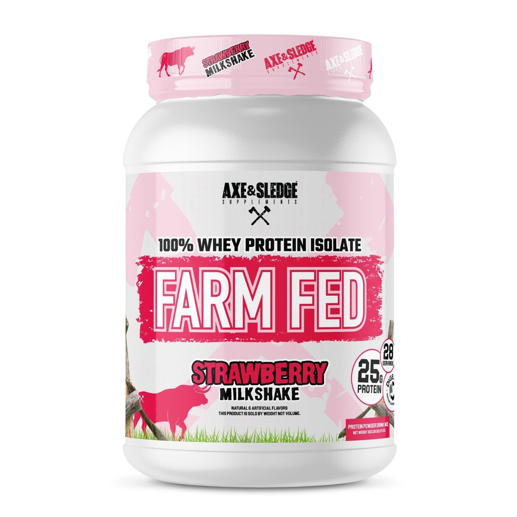 Axe & Sledge Farm Fed 100% Whey Protein Isolate | 25g Protein | Low Carb, Low Sugar, Gluten Free | Protein Powder for Men and Women | Keto | Made in the USA | 28 Servings, Strawberry Milkshake