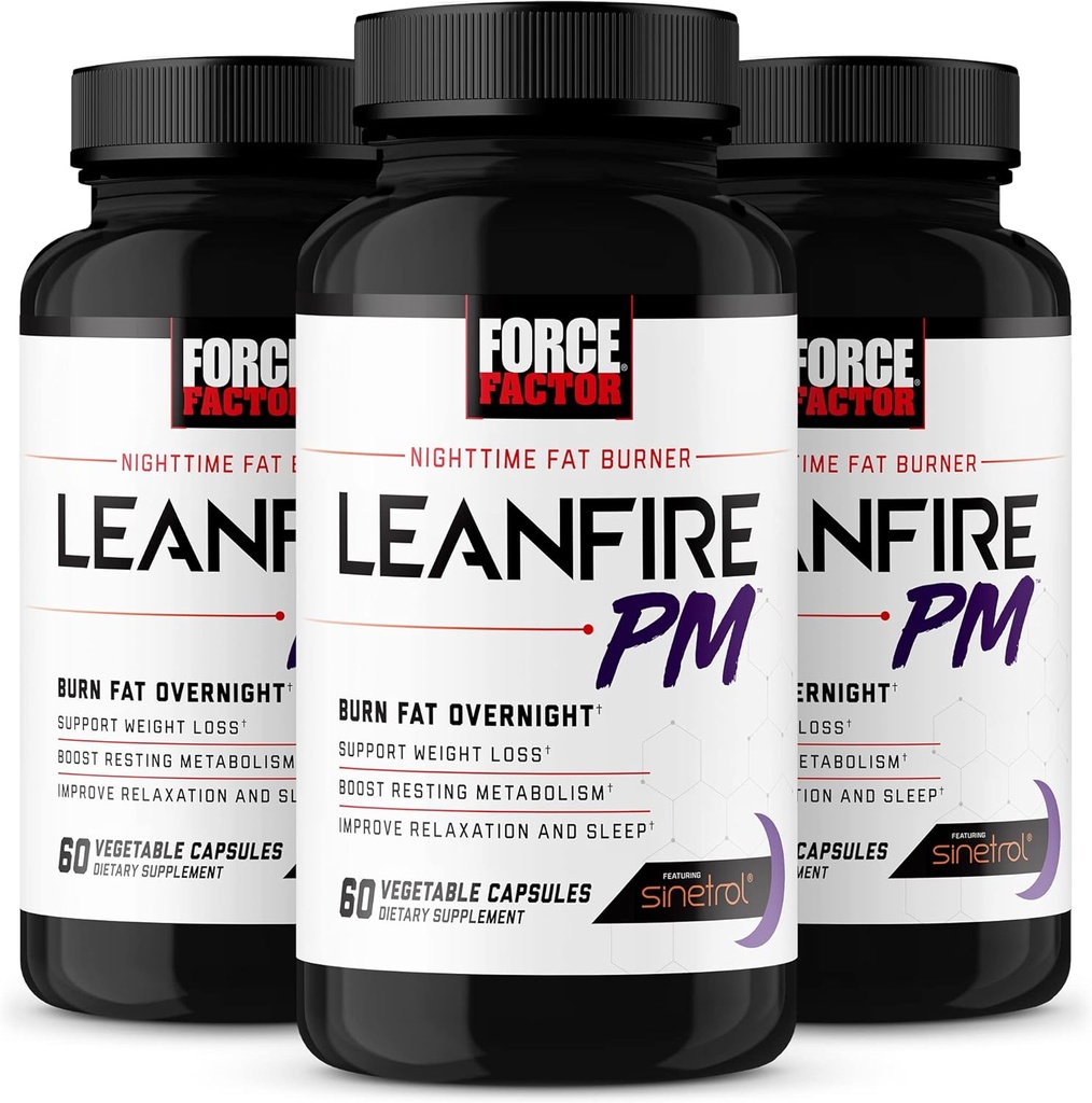 Force Factor LeanFire PM, gewichtsverlies pillen voor vrouwen en mannen, vetbrander en overnachting gewichtsverlies pillen te verbranden vet, Boost Metabolisme, en verbeteren slaap voor ongelooflijke resultaten, 60 Tellen (pakket van 3)