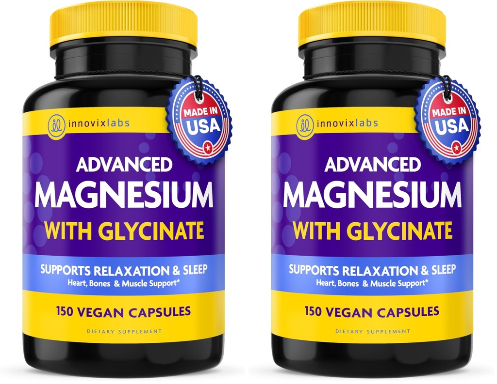 InnovixLabs Advanced Magnesium Capsules - 150 Ct, 210 mg - Chelated Glycinate and Malate - High Absorption, Promotes Relaxation, Bones, Muscle Health, Vegan Malate Sleep Supplement (Pack of 2)