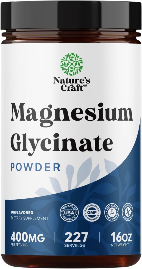 Potent Magnesium Glycinate Powder 400mg - Calm Magnesium Powder Bulk for Muscle Relax, Calm & Sleep Support for Adults - Glycinate Mag Soothe Vegan & Non-GMO Supplement - 1 Pack