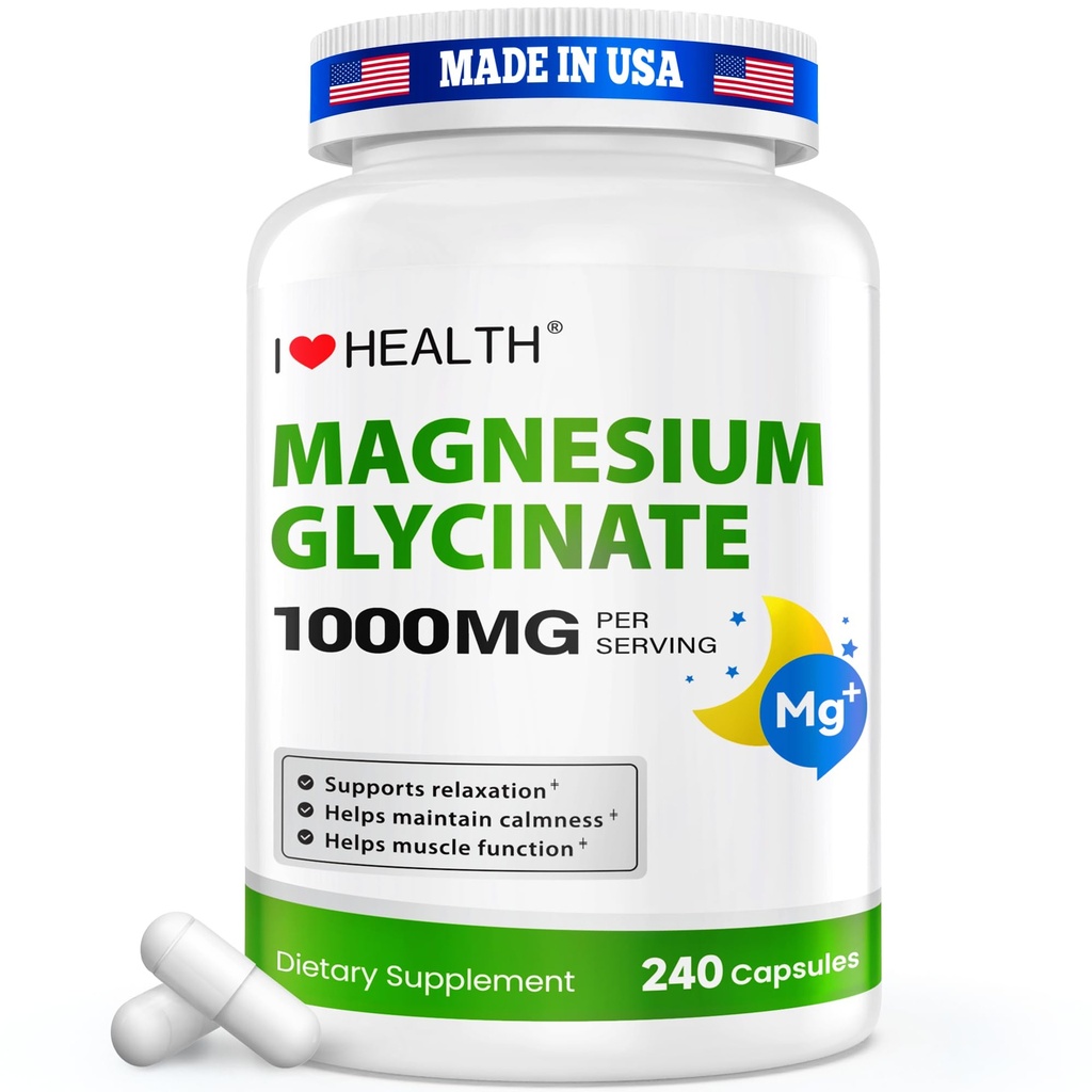 Magnesium Glycinate – Elemental Magnesium 200mg– 240 Capsules – High Absorption Magnesium Supplement for Relaxation, Calmness & Muscle Support – Gentle on Stomach – Made in USA