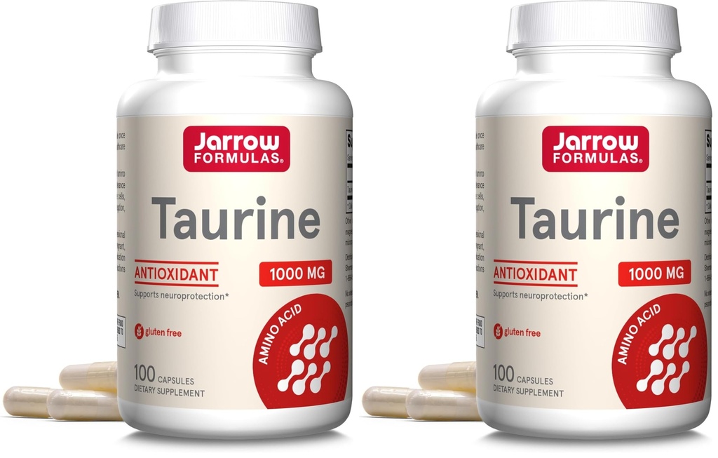 Jarrow Formulas® Taurine 1000 mg, Dietary Supplement, Amino Acid Supplement for Brain Health Support, 100 Capsules, 100 Day Supply, (Pack of 2)