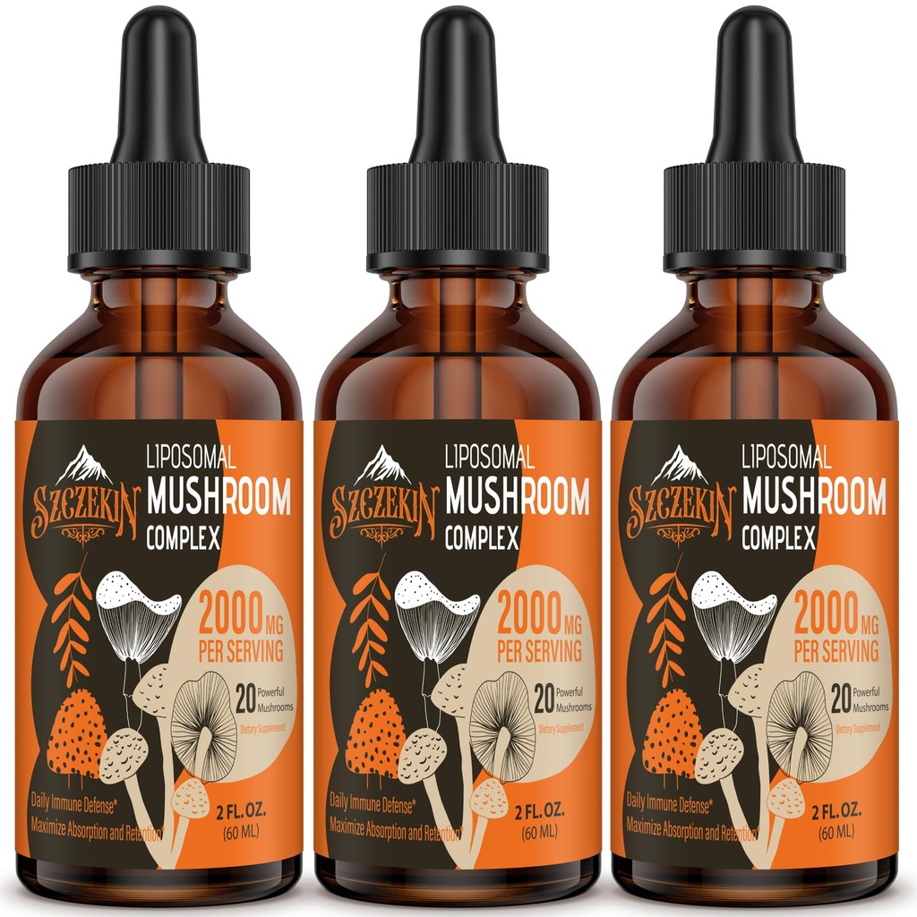 Liposomal Mushroom Complex Drops 2000 MG - 20 Biologische Paddestoelen Extracten - Advanced Liquid Formula for Immunity, Cognitive and Memory - Lions Mane Supplement, Reishi, Cordyceps, Chaga, 90 Servings