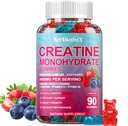 Creatine Monohydraat 8000mg Gummies met BCAA, L-Carnitine, Taurine & Vitamine B12 - Pre-workout supplement voor spiergroei, sterkte & energie, multi-smaak kauwgom, 90 telling voor mannen & vrouwen