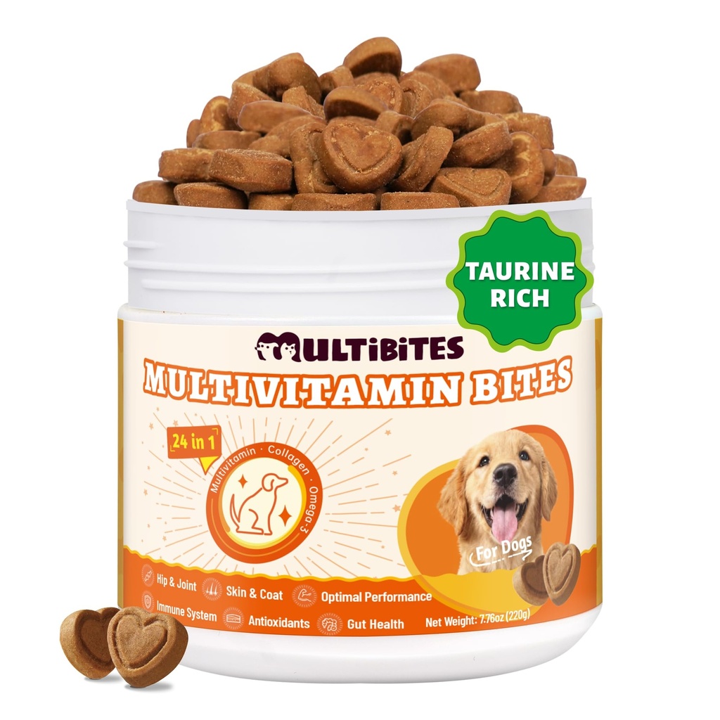 330 Bites Dog Vitamins and Supplements for Immunity Support | Dog Multivitamin with Taurine for Dogs, Coq10, Glucosamine,Omega 3 & Msm. Supports Heart Health & Antioxidant Protection