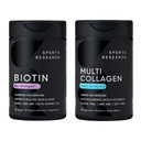 Sportonderzoek® Gezonde Haar Essentials - Biotine 10.000mcg met Biologische Kokosolie Vitamine B7 voor gezonde huid en haar ondersteuning + Multi Collageen Pillen Peptiden met Hyaluronzuur en Vitamine C