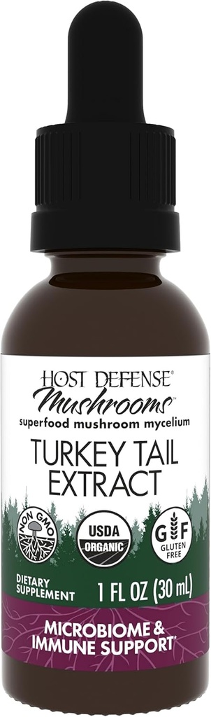 Host Defense Turkey Tail Extract - Digestive Health & Immune Response Support Supplement - Mushroom Supplement for Gastrointestinal & Gut Microbiome Support - 1 fl oz (30 Servings)