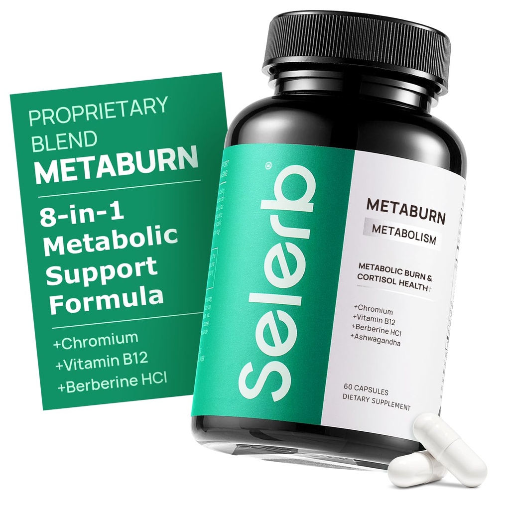 Selerb Metaburn gewichtsverlies pillen voor vrouwen en mannen - Apetite Suppressant & Fat Burner, Metabolisme ondersteuning gewichtsverlies supplement met berberine, chroom, groene thee & B12-60 capsules
