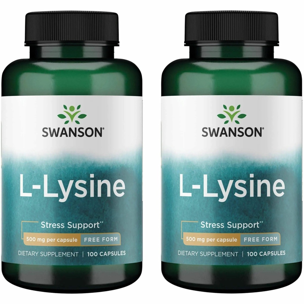 Swanson Forme libre L-Lysine - Supplément naturel Promouvoir le stress et la santé du système nerveux - Peut favoriser la relaxation 500 Milligrammes 100 Capsules (2 Pack)