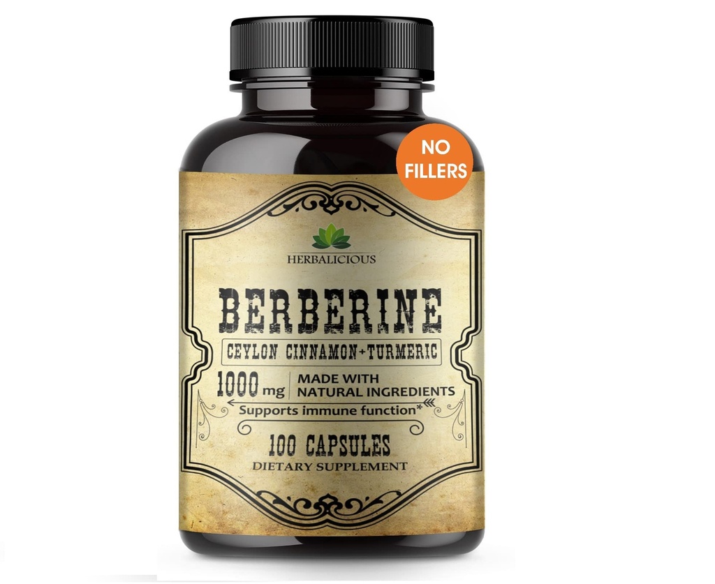 Berberine Capsules Ceylon Cinnamon & Turmeric - HCL Dietary Supplement for Men and Women – Non GMO Berberine 500 mg per Capsule – Ideal for Immune Support