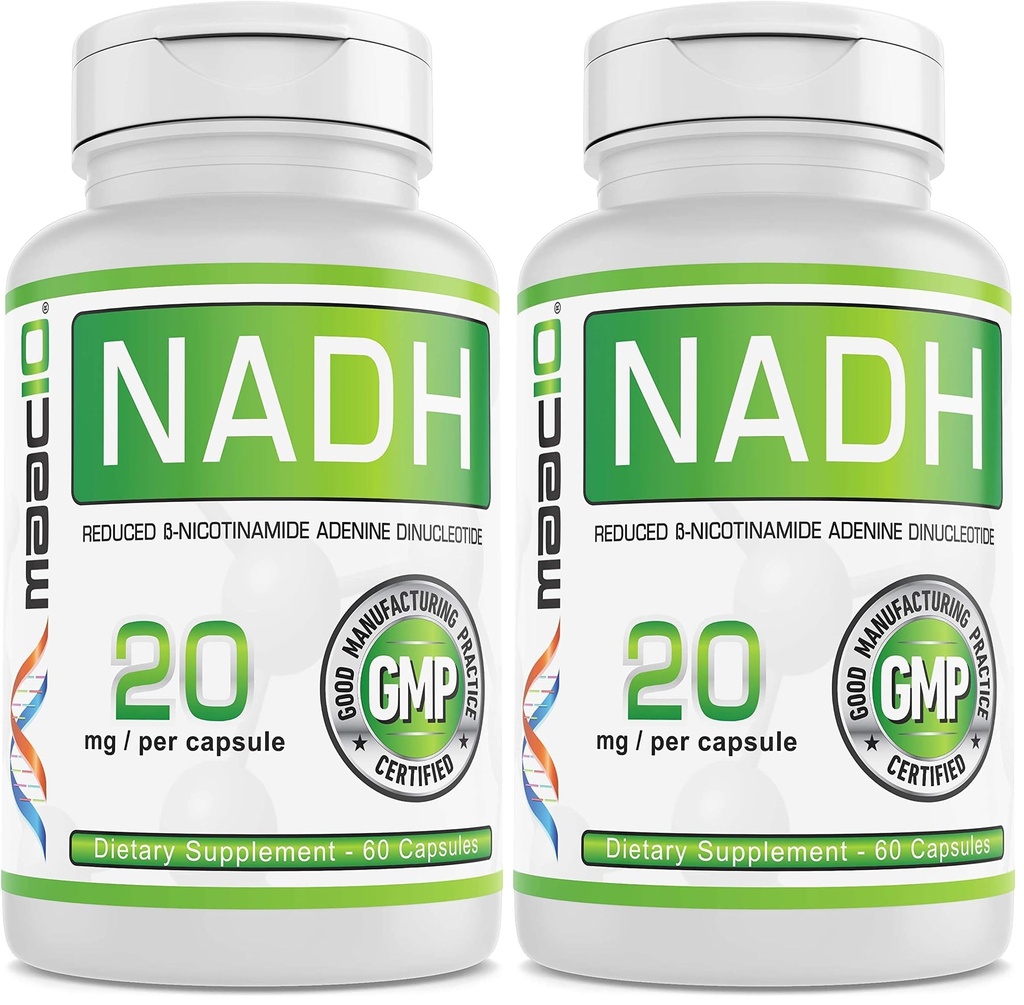 MAAC10 NADH Supplement 20mg Each 60 Capsules for Energy, Fatigue, Mental Focus & NAD+ Longevity Support | Pharmaceutical Grade 99% Pure NADH (Pack of 2)