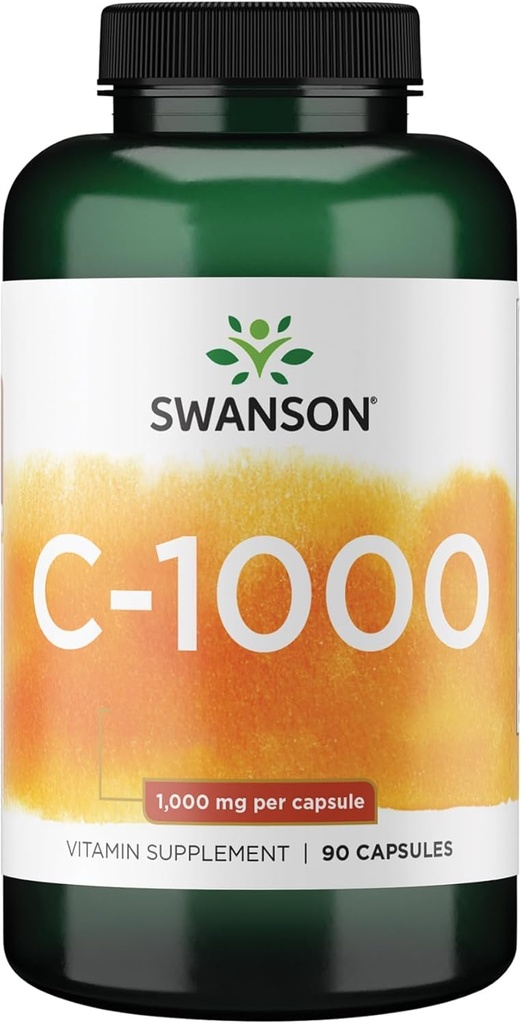 Swanson Vitamin C w/Rose HIPS - Herbal Supplement Promoting Skin Health, Heart Health & Immuun System Support - Natural Formula Promoting Protection & Wellness - (90 Capsules, 1000mg Each)