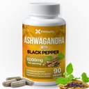 Ashwagandha Capsules, 90 Vegan Capsules, 10,100 Mg per capsule 100% Natural Ashwagandha Root Extract Powder and Black Pepper Extract, Non-GMO, Glutenvrij