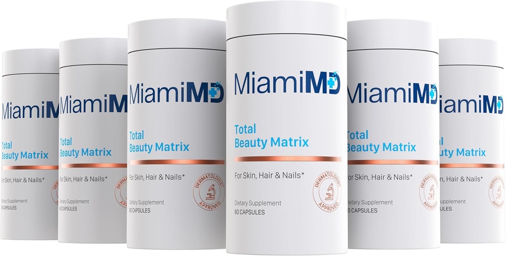 MiamiMD Total Beauty Matrix Collageen Supplementen voor vrouwen - Collageen Capsules met Vitamine C voor haar, huid en nagels - Cruelty Free - (60 Capsules) - 6 Pack