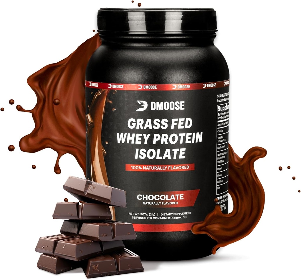 DMoose Grass Fed Whey Protein Powder - voor spiergroei en herstel, natuurlijk zoet en smaakvol, rijk aan aminozuren, snelle absorberende prestaties formule (2 Lbs, chocolade)