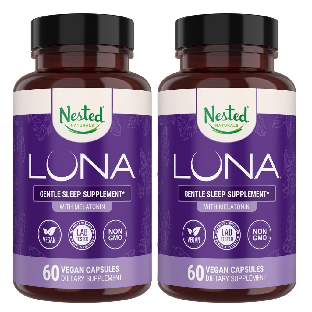 Nested Naturals Luna Slaaphulp - Niet-Habit vorming natuurlijke slaappillen voor volwassenen met natuurlijke bron ingrediënten - Valeriaan wortel, Melatonine, kamille, Citroen Balm, en Meer - 120 Vegan Capsules