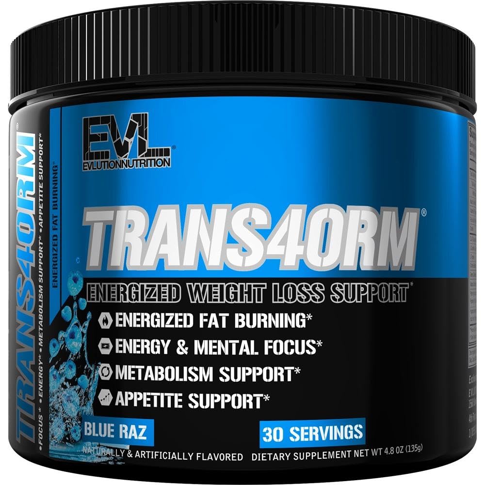 Evlutie Thermogenic Fat Burning Support Powder Nutrition Trans4orm Fast Acting Energy Powder ter ondersteuning van snel metabolisme gewichtsverlies en mentale focus met CLA Carnitine en Alpha GPC - Blue Raz