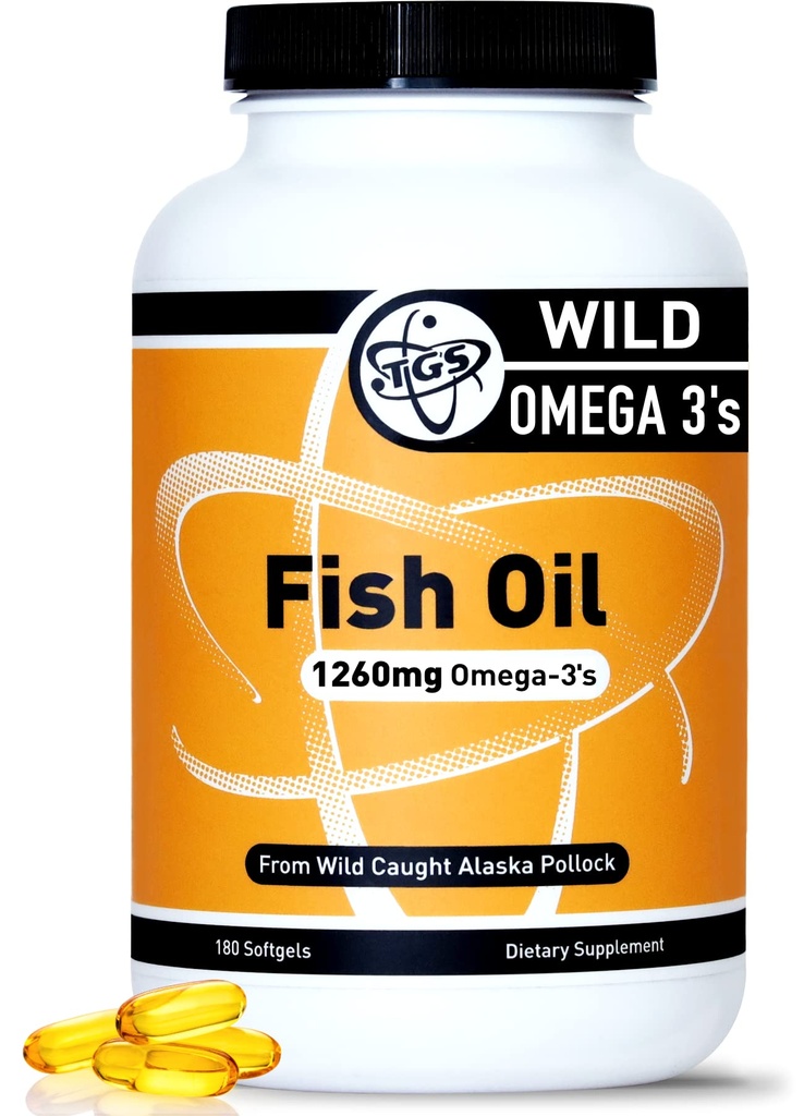 TGS Triple Strength Omega 3 Fish Oil Supplement - 1260mg EPA DHA voor mannen en vrouwen - Burpless, Pure Omega 3 vetzuren van Wild Alaska Pollock in triglyceride vorm - 180 capsules, 90 porties