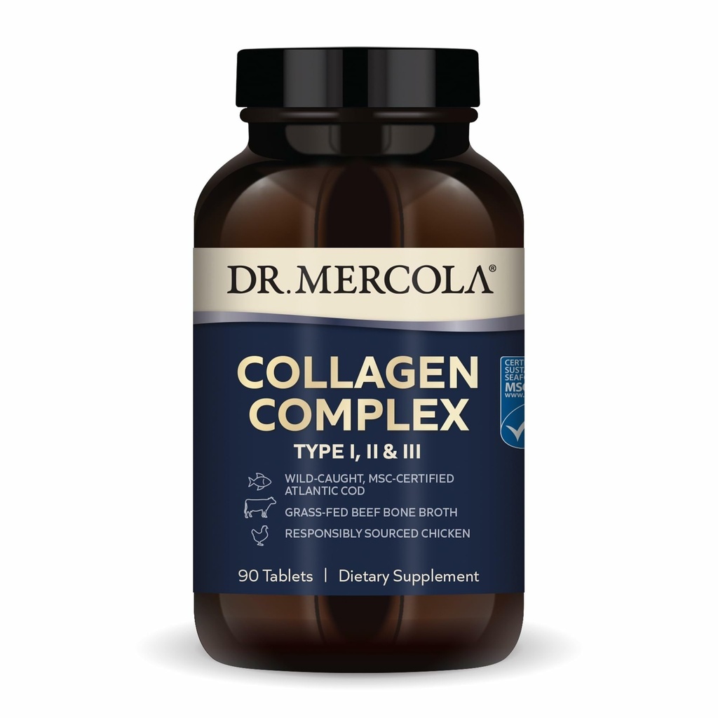 Dr. Mercola Collageen Complex - Ondersteunt huid & Connective Tissue - Types I, II & III Collageen - Non-GMO, Glutenvrije & Sojavrije - 90 tabletten (30 porties)