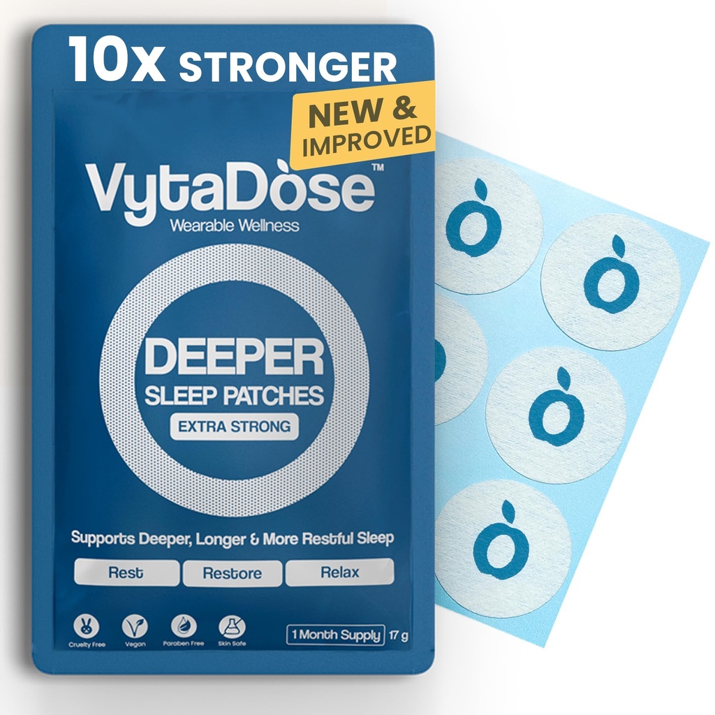 Vytadose Deeper Sleep Patches for Adults – 10mg Melatonin Patches – Non-Groggy, Non-Habit - Sleepy Stickers Designed for 8-Hour Wear - Good Alternative to Sleep Aids for Adults - 30ct Sleep Patch