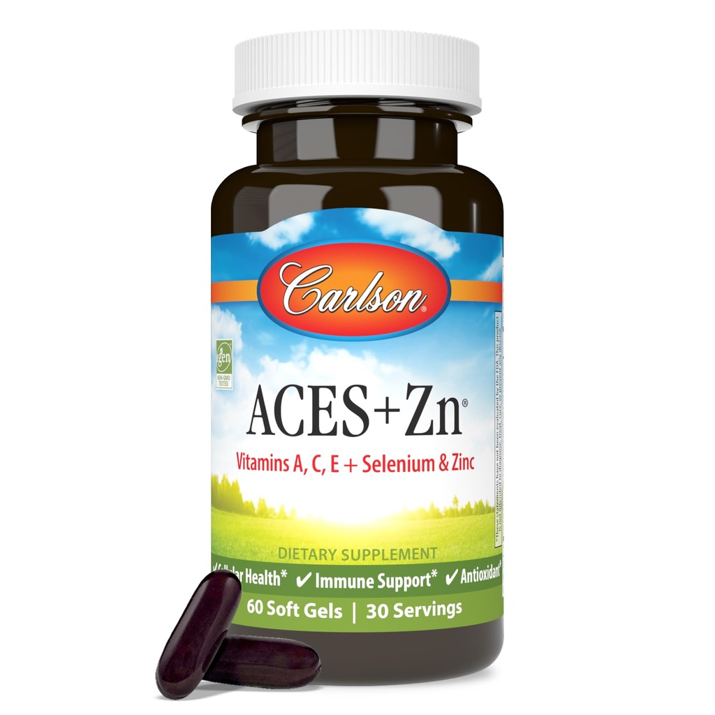 Carlson - ACES + Zn, Vitaminen A, C, E + Selenium & Zink, Cellular Health & Immuun Support, Antioxidant, 60 Softgels