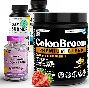 ColonBroom Premium Psyllium Husk Powder(50 Servings) + Day&Night Burner Supplementen, Weight Management Pillen(60 Servings) + Sugar Craving Suppressant - Chromium Picolinaat 200mcg(60 Servings), 4 items