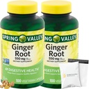 Spring Valley Ginger Root 550mg, Capsules de supplément alimentaire, santé digestive, 100 Compte par bouteille (paquet de 2), Ensemble avec panier de produits Polybag (1)