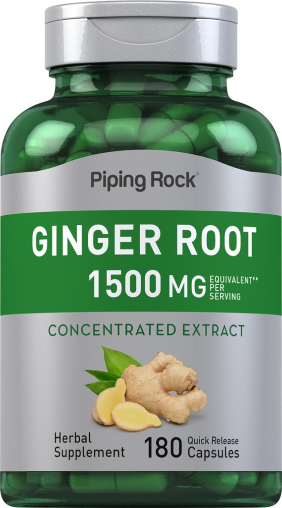 Piping Rock Gember Root Supplement 180 Capsules Niet-GMO en Glutenvrije Formule