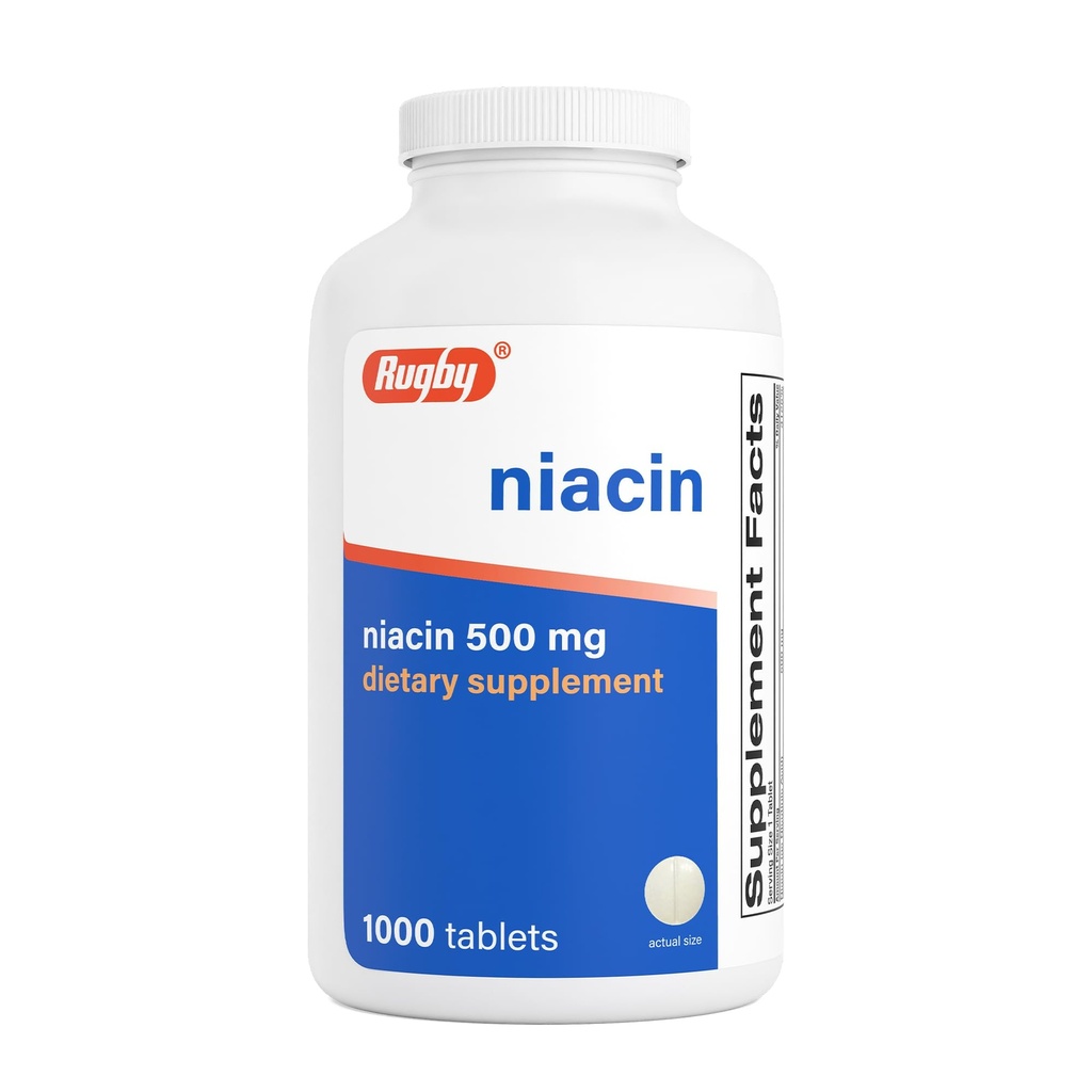 Rugby Niacin 500mg - Vitamine B3 Supplement voor mannen en vrouwen - 1.000 tabletten (1-pack)