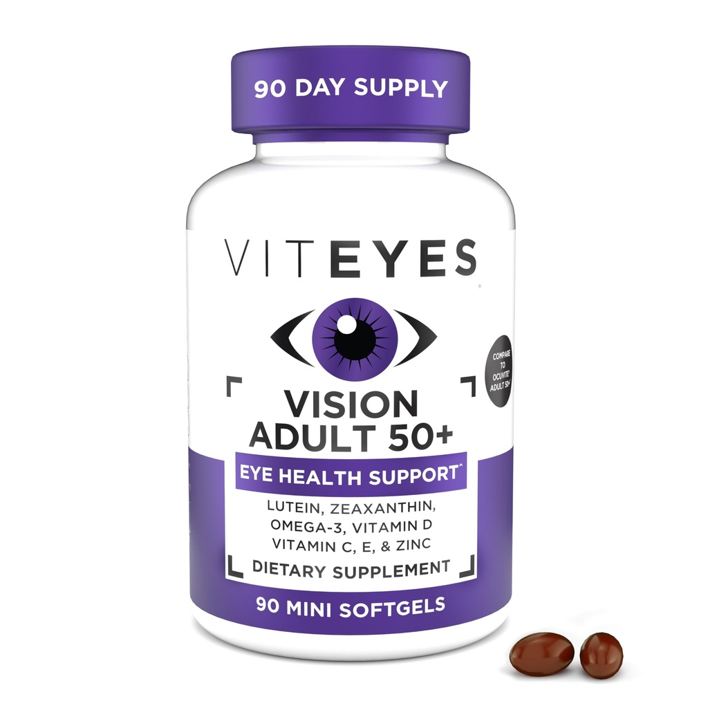 Viteyes Vision for Ages 50 Plus for Eye Health, Vision Support, Vieillissement Yeux, Lutéine, Zeaxanthin, Omega-3, Zinc, Vitamine C, Vitamines D, Vitamines E, Eye Doctor Trusted, Fabriqué aux États-Unis, 90 Ct