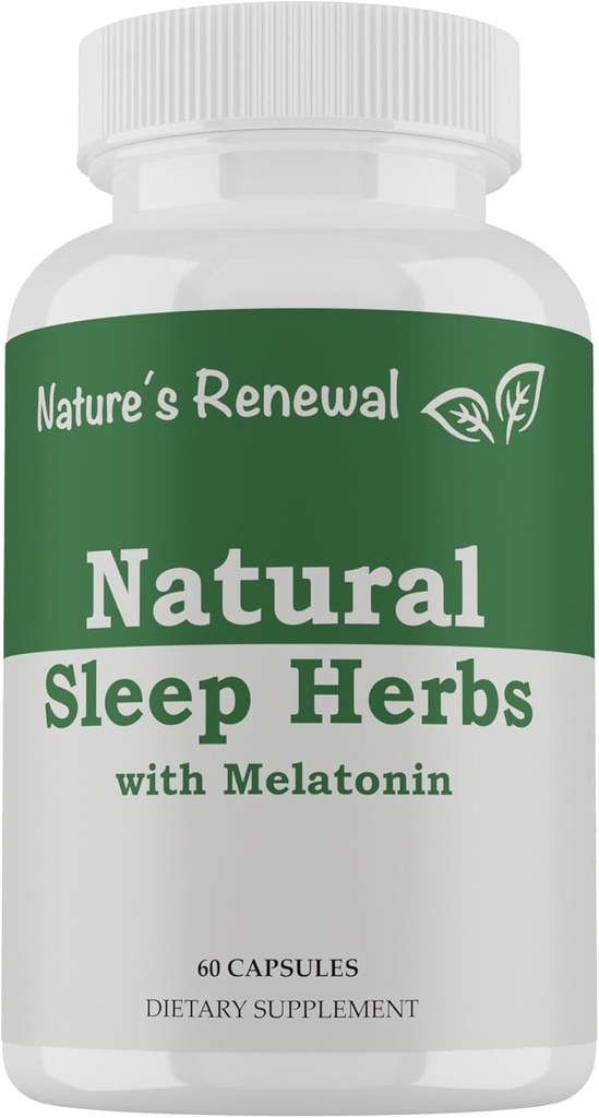Nature's Revitation Natural Sleep Supplement - Melatonine, Valeriaanwortel, Ashwagandha, Magnesium, Kamille, Nighttime Homeopathische Herbal Slaaphulp voor volwassenen - 60 capsules