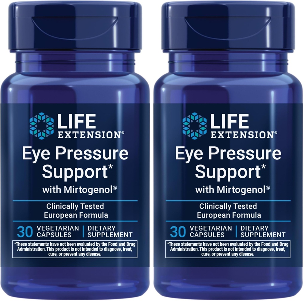 Life Extension Eye Pressure Support with Mirtogenol - Supplément santé pour une pression oculaire saine - avec l'écorce de pin Maritime française – sans gluten, végétarien, non-OGM - 30 capsules (paquet de 2)