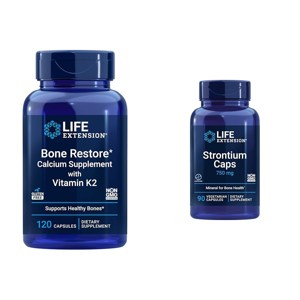 Levensverlengstuk Bone Restore + Vitamine K2 Vitaminen en Mineralen Onderhoud Bone Health & Strength & Strontium Caps 750 mg - Bone Health Supplement