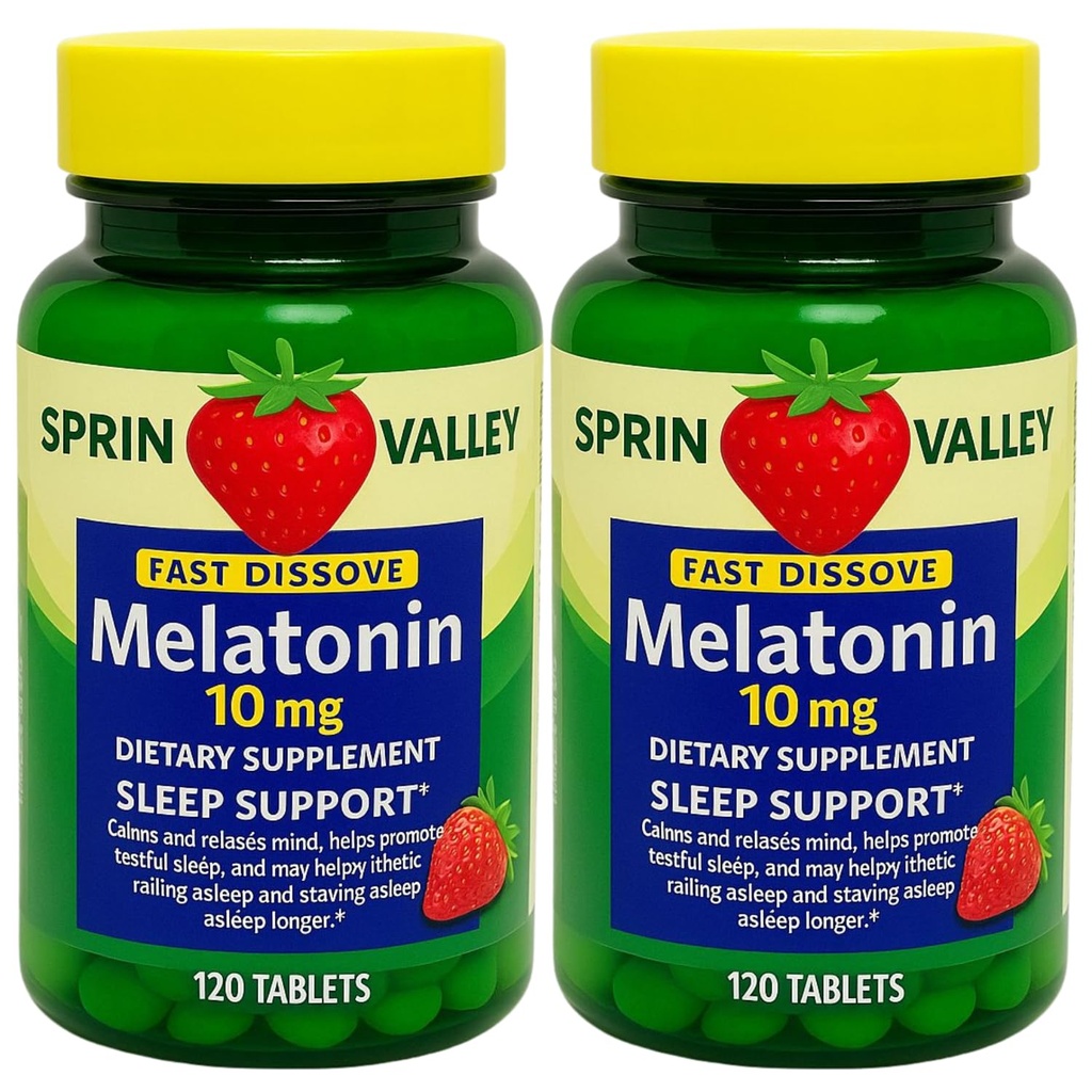 Melatonine Sommeil Supplément alimentaire Comprimés, Fraise de Vallley Spriing, 10 mg, 120 Ct Dissolve rapide (paquet de 2)