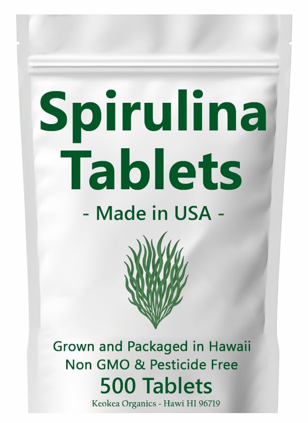 Comprimés de spiruline - fabriqués aux États-Unis - 500 Comprimés - cultivés à Hawaii - Sans OGM et sans pesticides