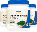 Nutricost Biologische Spirulina Poeder Unflavored, 1LB Container voor 454 porties (3 flessen) - Veganistisch, GGO vrij en glutenvrij
