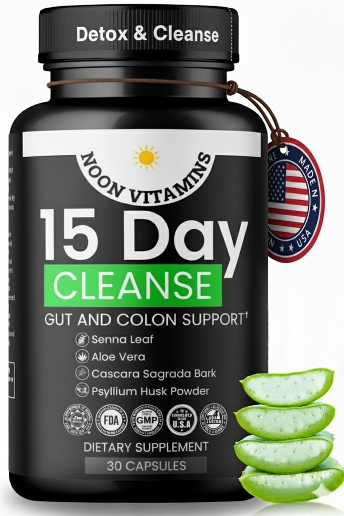 15-Day Colon Cleanse & Gut Detox – Natural Probiotic Cleanser with Senna Leaf, Psyllium & Aloe – Halal for Men & Women – Supports Digestive Health, Regularity & Bloating Relief – 30 Capsules