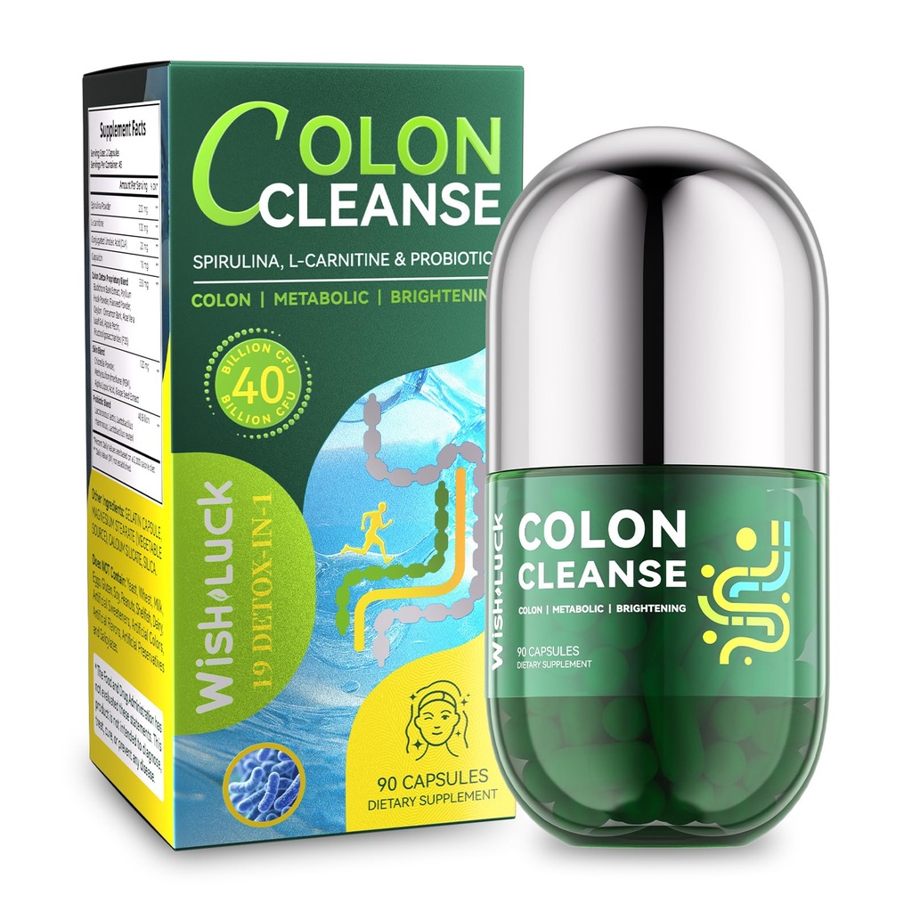 Colon Cleanse for Women: Gut Cleanse Supplement with Probiotics & Psyllium Husk for Gentle Detox Digestive Balance and Metabolic Support with L-Carnitine Non-GMO 90 Capsules