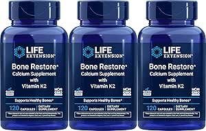 Life Extension Bone Restore Calcium Supplement met vitamine K2, 120 capsules (verpakking van 3)