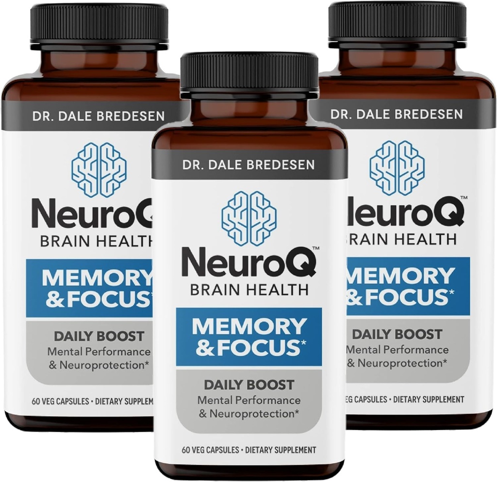 NeuroQ Memory & Focus - Boosts Cognitive Performance & Brain Function - Neuroprotective Formula by Dr. Dale Bredesen - Gotu Kola Ginkgo Fosfatidylserine & Propolis - 60 Capsules (pack of 3)
