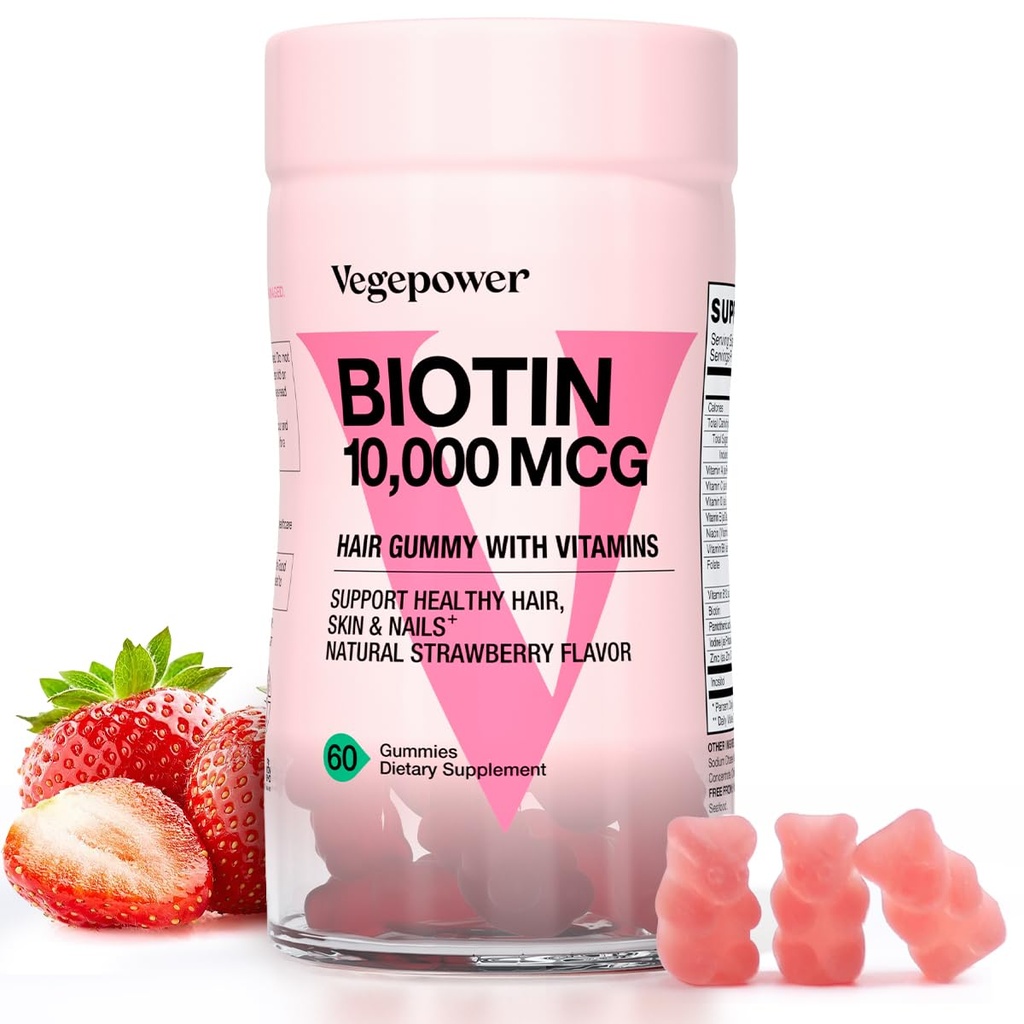 Biotin Gummies for Hair Growth 10000mcg - Vegan Biotin Vitaminen ondersteunt gezond haar, huid en nagels, haar vitamine Gummy voor vrouwen en mannen - Niet-GMO, Kauwbaar supplement