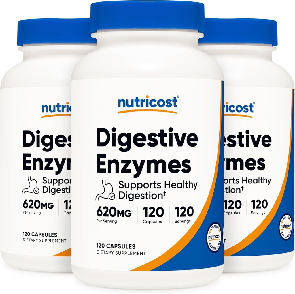 Nutricost Digestieve Enzymen 620mg, 120 Veggie Capsules (3 flessen) - Complete Digestieve Enzyme Supplement