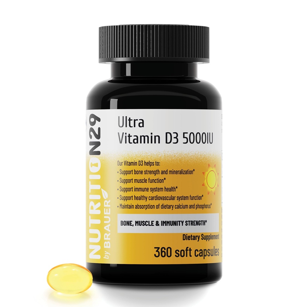 Vitamine D3 5000 IE (125 mcg) met USP-Grade Provitas® Vitamine D3, Dual Olive & MCT Oil for Enhanced Absorptie, Bot, Muscle & Immuun Support, Non-GMO, 360-Day Supply