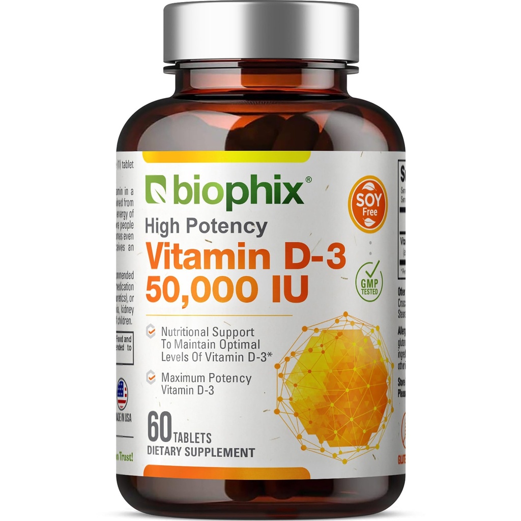 biophix Vitamine D-3 50000 IE 60 tabletten - hoge potentie ondersteunt sterke botten Immune Health