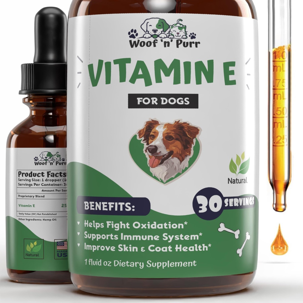 Vitamine E voor honden - Vitamine E Hond - Vitamine E voor honden - Vitamine E Canine - Vitamine E Supplement voor honden - Vitamine E Olie Hond - Honden Vitaminen - Honden Immune Ondersteuning - 1 fl oz