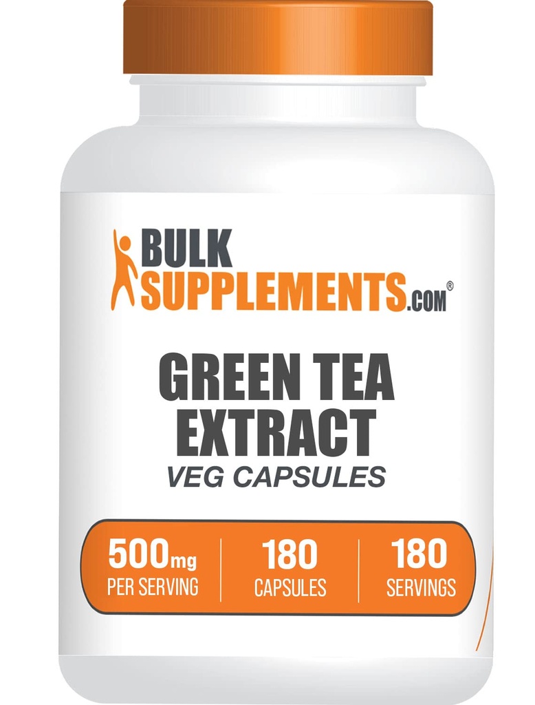 BulkSupplements.com Groene thee Extract Capsules - Groene theesupplement, Groene thee Extract 500mg, Groene thee pillen - Vegan & Glutenvrij, 1 capsule per portie, 180 Veg Capsules (verpakking van 1)