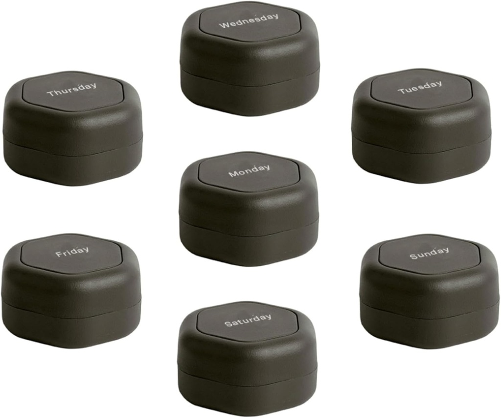 Cadence Travel Containers - Pill Case Set - Magnetic Travel Capsules,Daily Medicine Organizer for Pillen, Supplementen, & Vitamins - 7 Flex Smalls (0,560z) for Weekly Pill Organizer - Charcoal